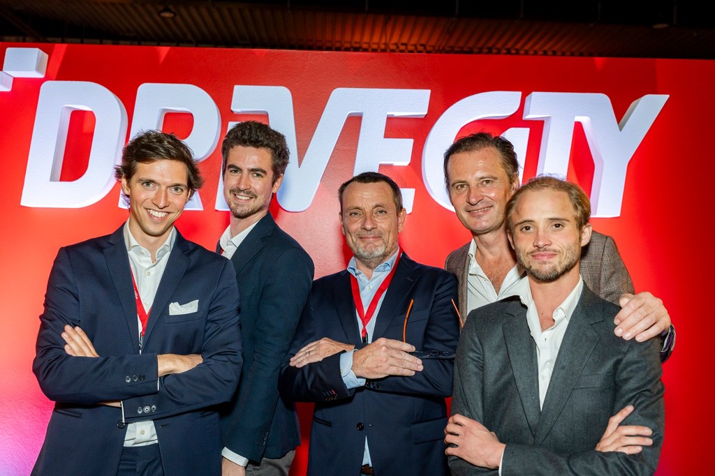 Les cinq fondateurs de DriveCity: Nicolas Nelson, Sébastien Wouters, Pierre-Marc Morissens, Christophe d'Ansembourg et Antoine d'Ansembourg